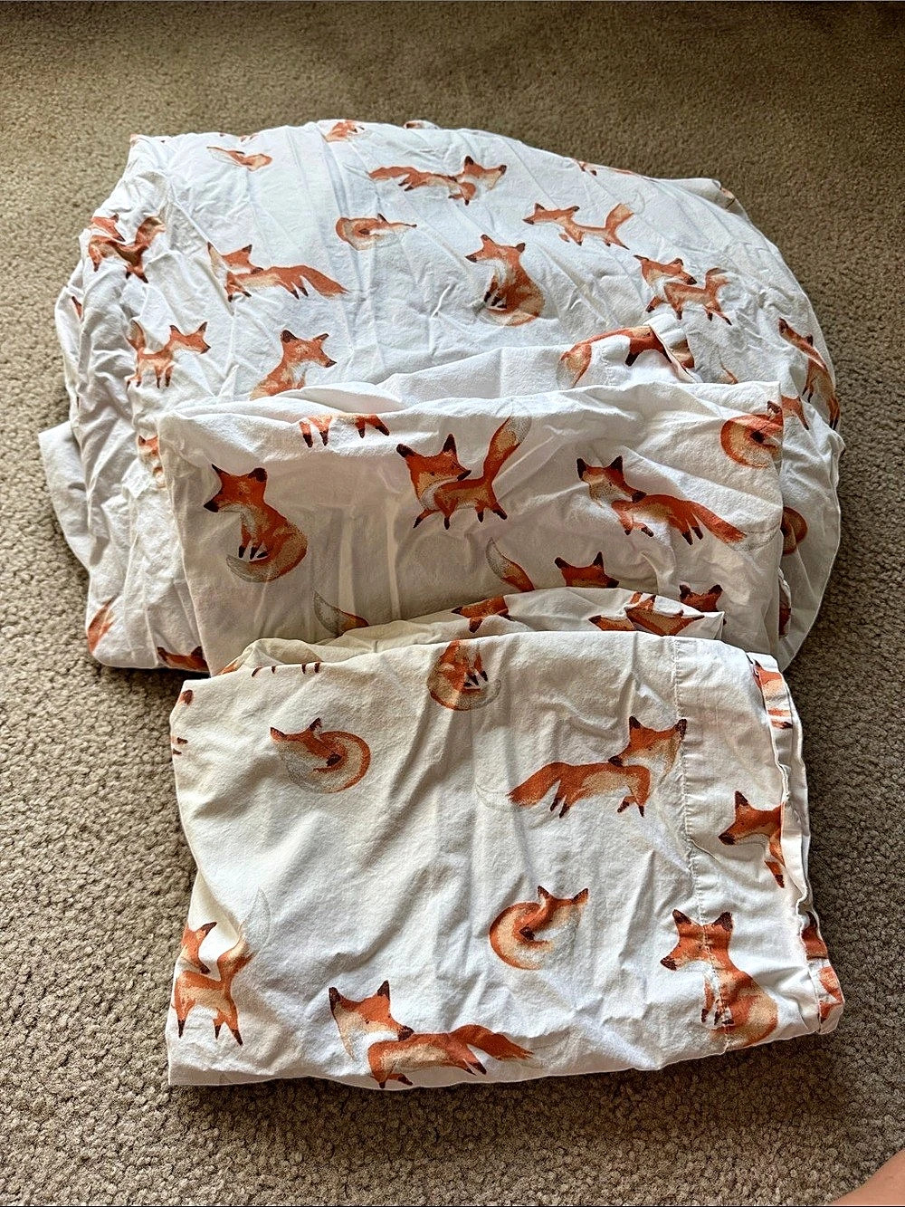 Land of Nod (Now Crate & Kids) Fox Full Size Fitted Sheet and 2 Pillowcases